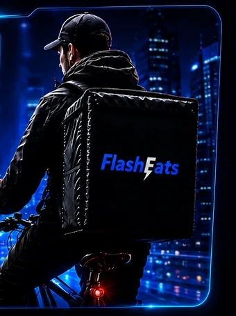Kurýr Flash Eats s doručovací brašnou